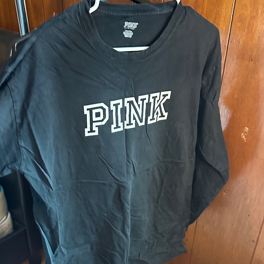 PINK Victoria's Secret Black Long Sleeve Tee with White Logo